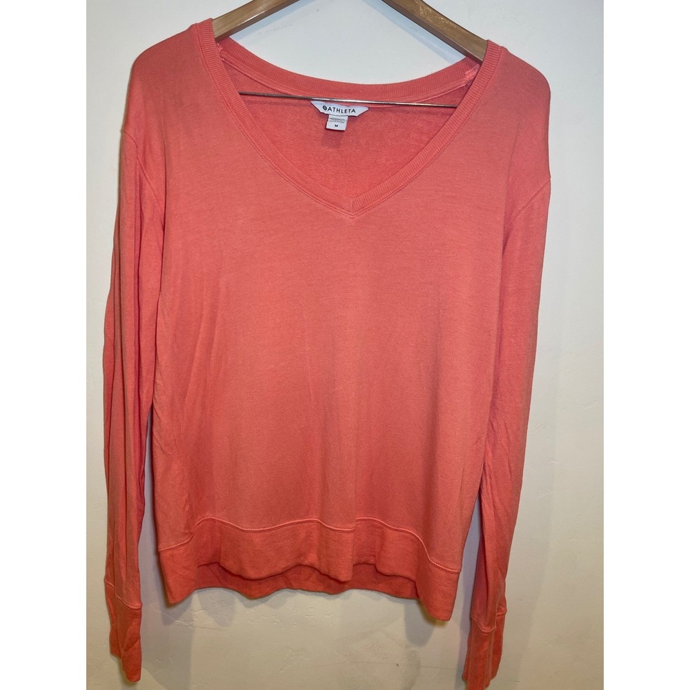 Athleta Sunrise V-Neck M Modal Spandex Athleisure Loungewear‎ Coral Pink Womens - Picture 2 of 8